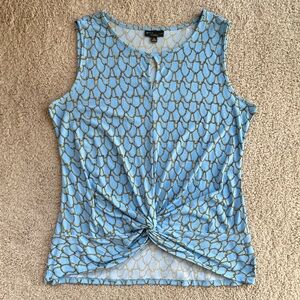 BOLD Elements Blue Nautical Front Knot Keyhole Stretchy Sleeveless Top Size XL